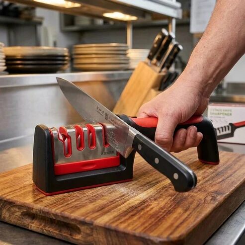 Messerschärfer rot schwarz 21,7 cm ergonomisch – Auktionsbild