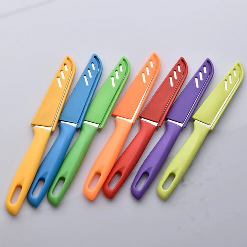 Küchenmesser Set 6-teilig bunte Kunststoffgriffe 90 mm Klinge – Auktionsbild