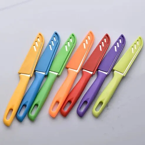 Küchenmesser Set 6-teilig bunte Kunststoffgriffe 90 mm Klinge – Bild 1