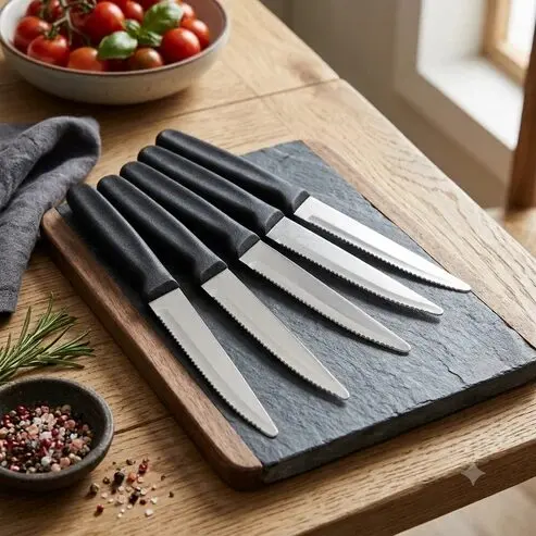 Brotmesser Set 6-teilig mit schwarzen Griffen und Edelstahlklingen – Bild 2
