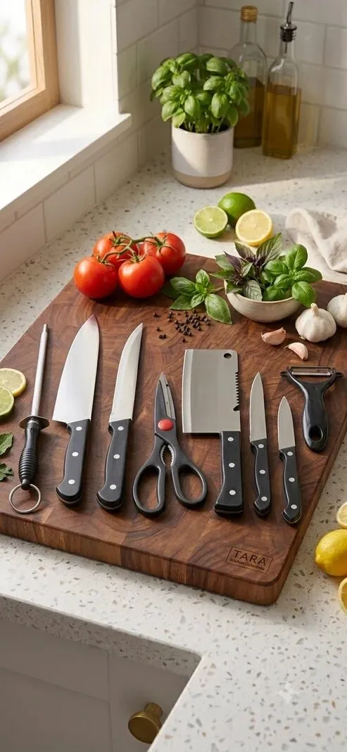 Küchenmesser Set 8-teilig Edelstahl schwarz Griffe – Bild 1
