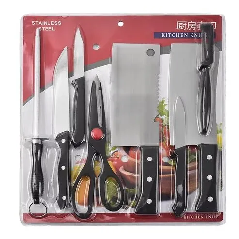 Küchenmesser Set 8-teilig Edelstahl schwarz Griffe – Bild 2