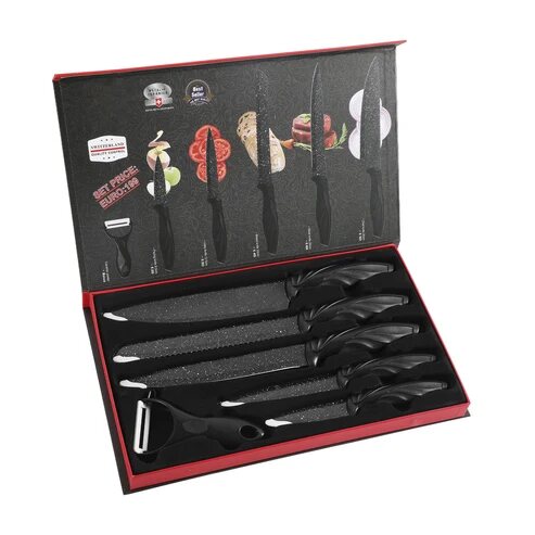Küchenmesser Set 5 Messer und Schäler schwarz marmoriert – Bild 2