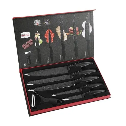 Küchenmesser Set 5 Messer und Schäler schwarz marmoriert – Bild 2