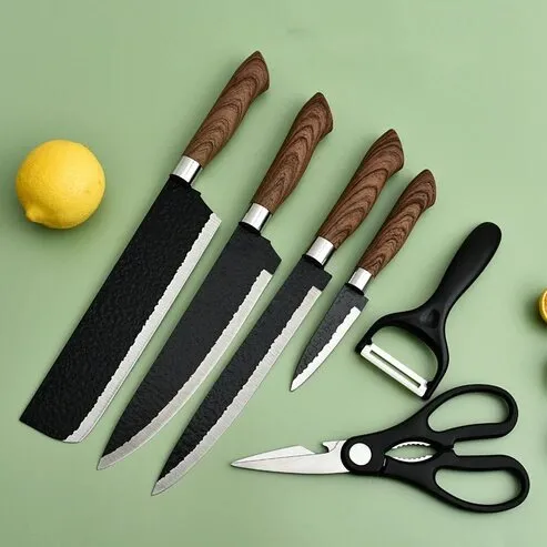 Küchenmesser Set 4 Messer Schäler Küchenschere Holzgriff – Bild 1