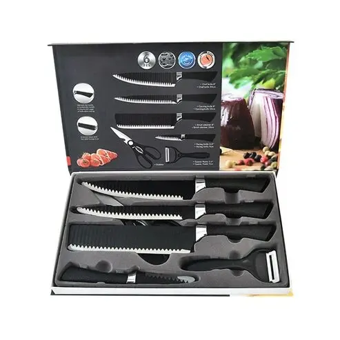 Küchenmesser Set 6-teilig mit Schere und Schäler schwarz – Bild 4