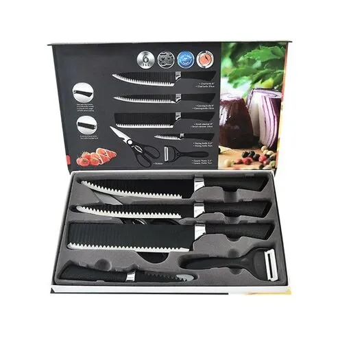 Küchenmesser Set 6-teilig mit Schere und Schäler schwarz – Bild 4