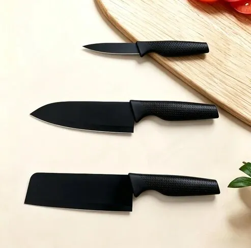 Küchenmesser Set 3-teilig schwarz mit Herz-Muster – Bild 1