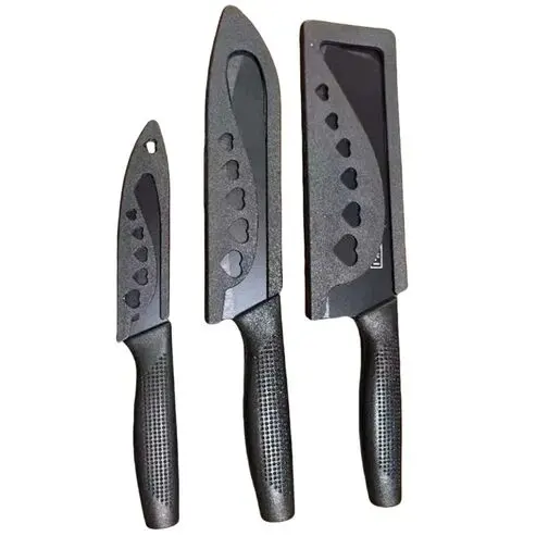 Küchenmesser Set 3-teilig schwarz mit Herz-Muster – Bild 3