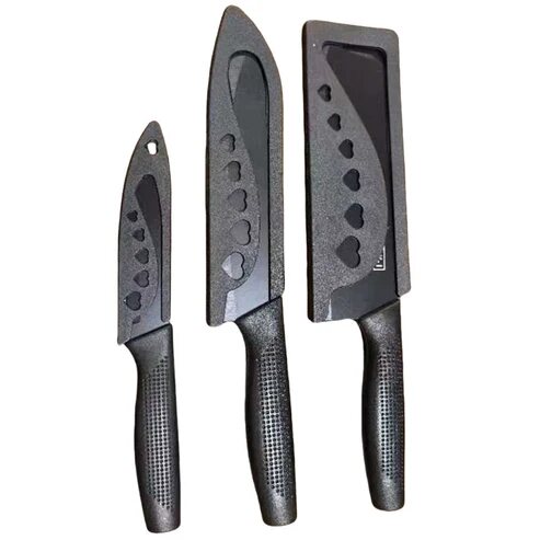 Küchenmesser Set 3-teilig schwarz mit Herz-Muster – Bild 3