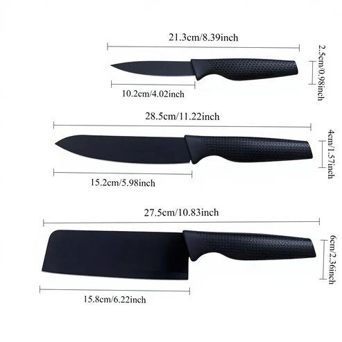 Küchenmesser Set 3-teilig schwarz mit Herz-Muster – Bild 4