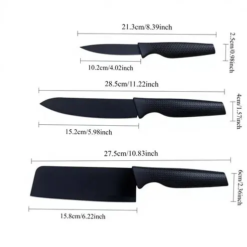 Küchenmesser Set 3-teilig schwarz mit Herz-Muster – Bild 4