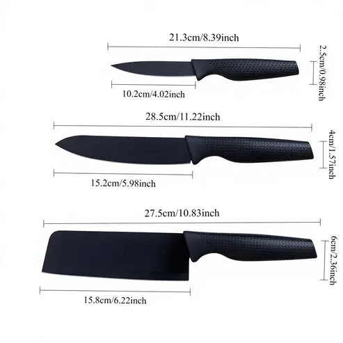 Küchenmesser Set 3-teilig schwarz mit Herz-Muster – Bild 4