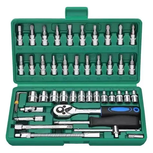 46-teiliges Steckschlüssel-Set mit Bits und Handwerkzeugen im Hartschalenkoffer
