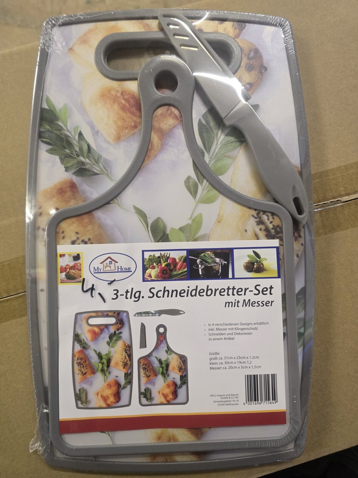 My Home 3-tlg. Schneidebretter-Set mit Messer – Neu & OVP