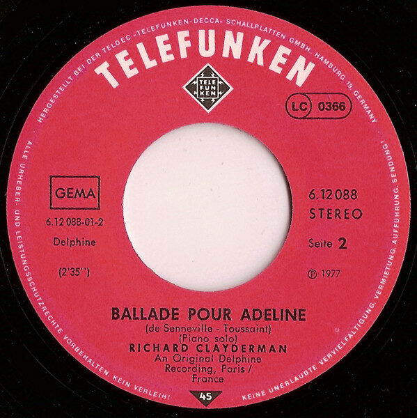 Richard Clayderman – Ballade Pour Adeline (Single) – Bild 3