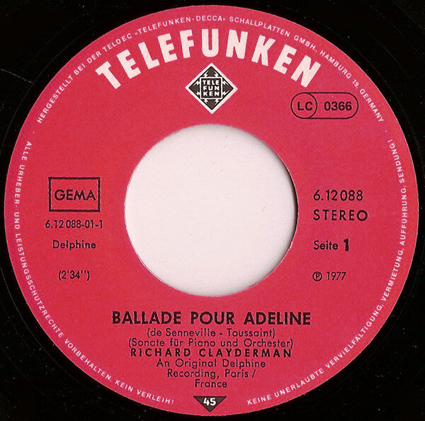 Richard Clayderman – Ballade Pour Adeline (Single) – Bild 2