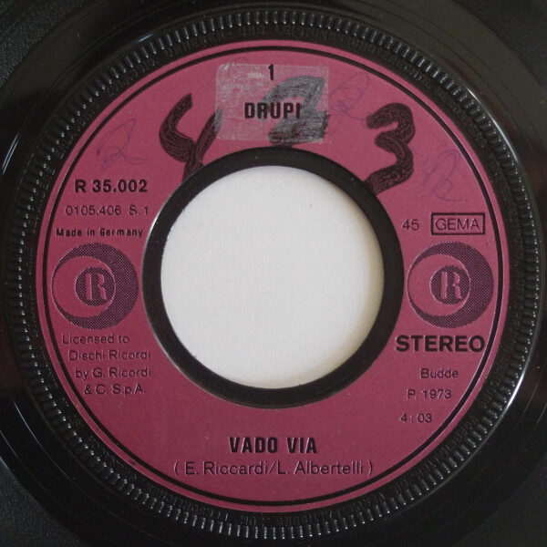 Drupi (2) – Vado Via / She Didn't Remember My Name (7") – Bild 2