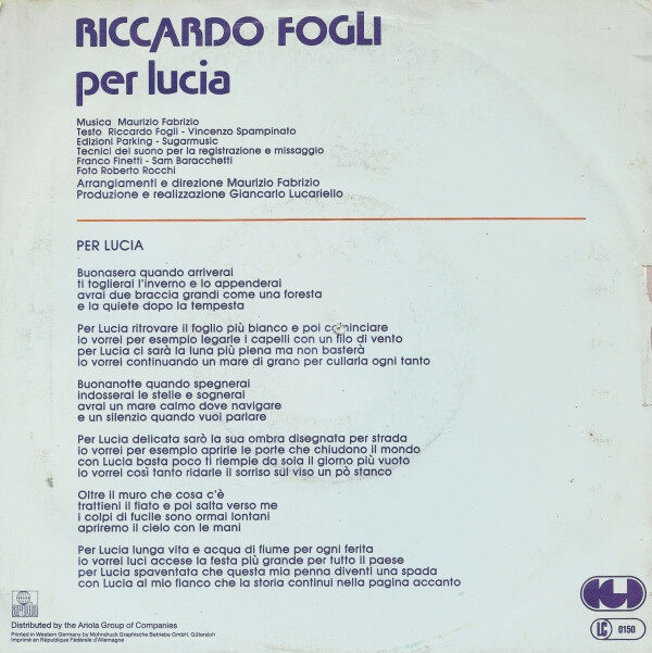 Riccardo Fogli – Per Lucia (Single) – Bild 2