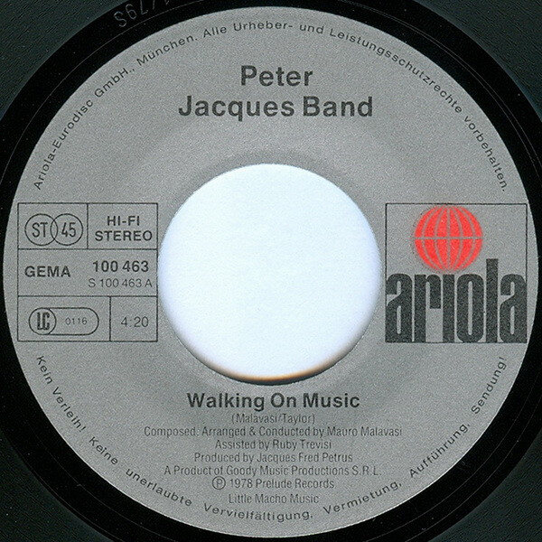 Peter Jacques Band – Walking On Music / Fly With The Wind (Single) – Bild 3