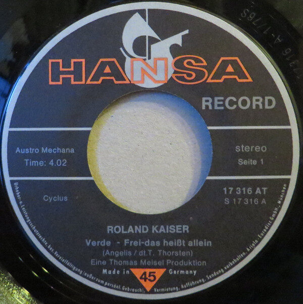 Roland Kaiser – »Verde« Frei- Das Heißt Allein (Single) – Bild 2