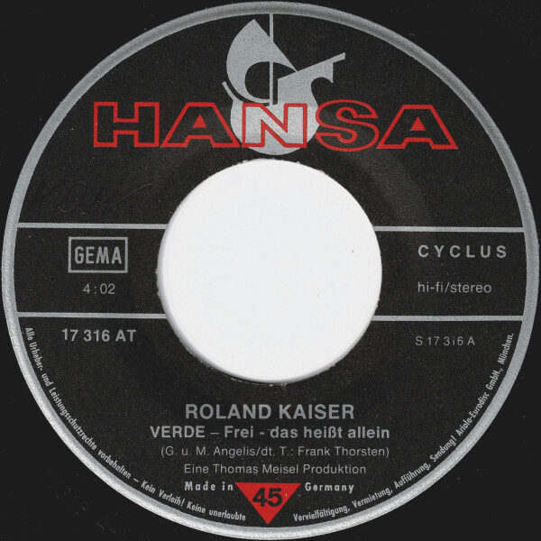 Roland Kaiser – »Verde« (Frei - Das Heißt Allein) (Single) – Bild 3