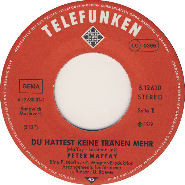 Peter Maffay – Du Hattest Keine Tränen Mehr (Single) – Bild 3