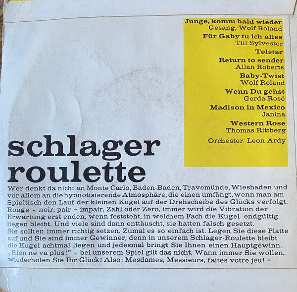 Orchester Leon Ardy – Schlager Roulette (7", Comp, Club) – Bild 2
