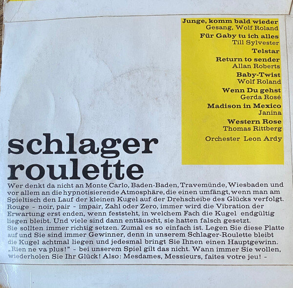 Orchester Leon Ardy – Schlager Roulette (7", Comp, Club) – Bild 2