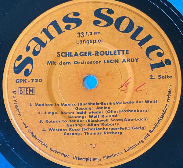 Orchester Leon Ardy – Schlager Roulette (7", Comp, Club) – Bild 3