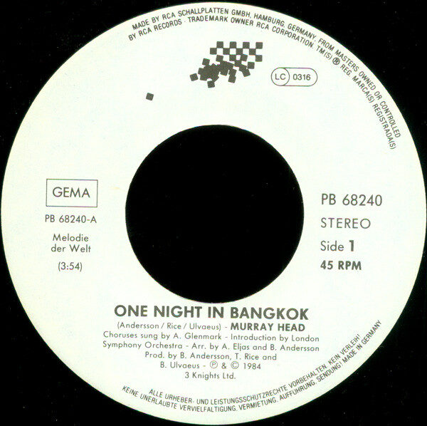 Murray Head – One Night In Bangkok (Single) – Bild 3