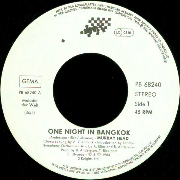 Murray Head – One Night In Bangkok (Single) – Bild 3