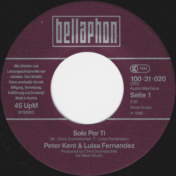 Peter Kent & Luisa Fernandez* – Solo Por Ti (Single) – Bild 3
