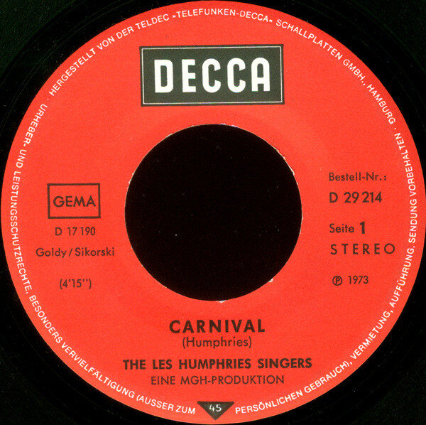 The Les Humphries Singers* – Carnival · Kentucky Dew (Single) – Bild 3