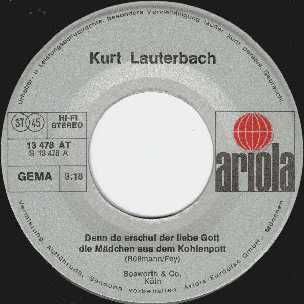 Kurt Lauterbach – Denn Da Erschuf Der Liebe Gott Die Mädchen Aus Dem Kohlenpott (Single) – Bild 3