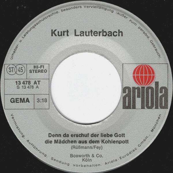 Kurt Lauterbach – Denn Da Erschuf Der Liebe Gott Die Mädchen Aus Dem Kohlenpott (Single) – Bild 3