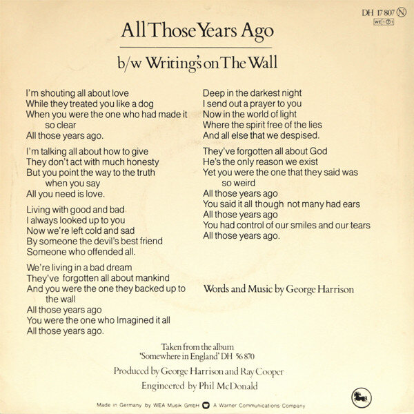 George Harrison – All Those Years Ago (Single) – Bild 2