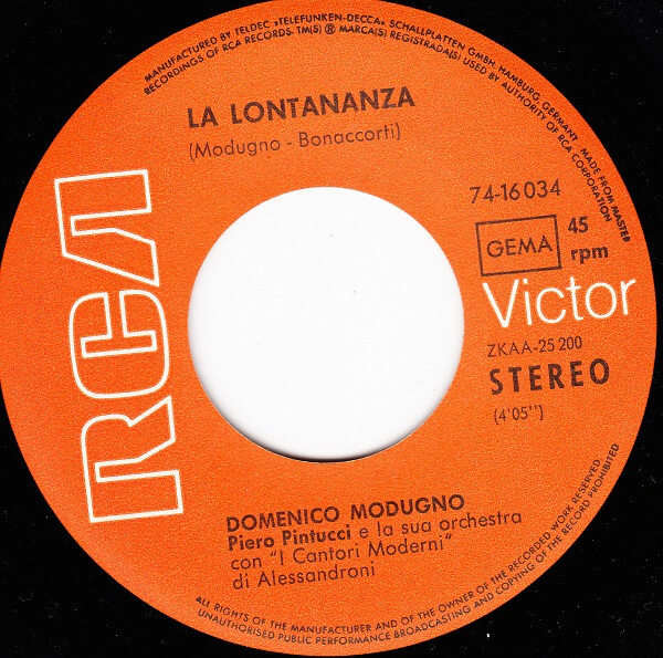 Domenico Modugno – La Lontananza • Ti Amo, Amo Te (Single) – Bild 3