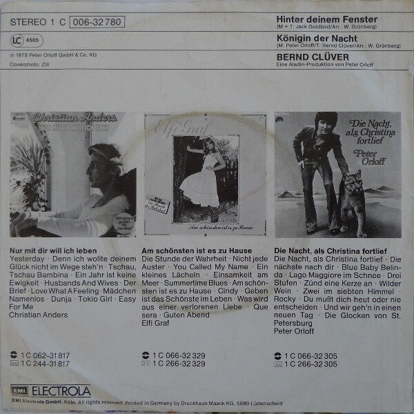 Bernd Clüver – Hinter Deinem Fenster (Single) – Bild 2