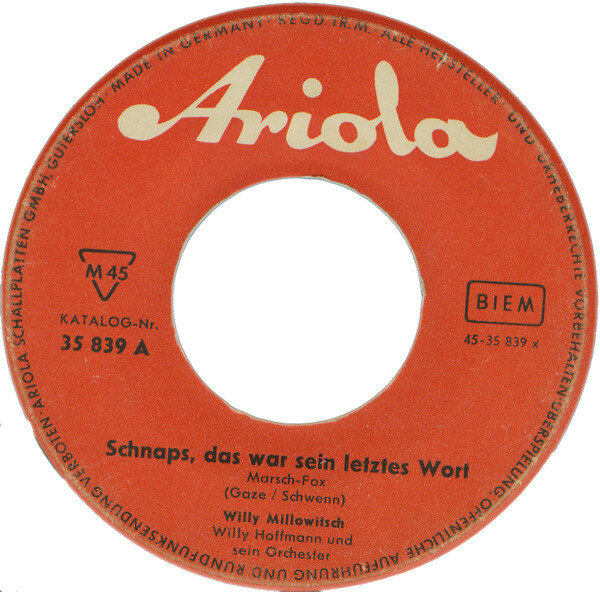 Willy Millowitsch – Schnaps, Das War Sein Letztes Wort / Ich Halt' Mich An Der Theke Fest (Single) – Bild 3