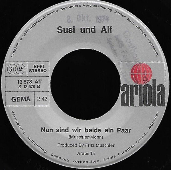 Susi Und Alf* – Ich Lebe Nur Für Dich Allein / Nun Sind Wir Beide Ein Paar (Single) – Bild 4