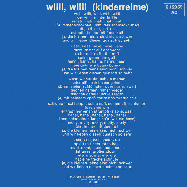 Die Schlümpfe* – Willi, Willi (Single) – Bild 2