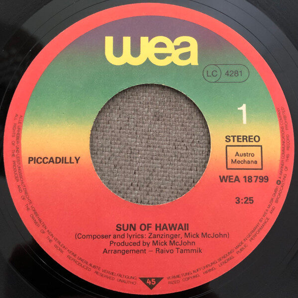 Piccadilly (4) – Sun Of Hawaii / Woman (Single) – Bild 2