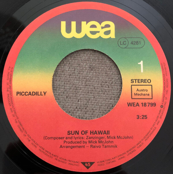 Piccadilly (4) – Sun Of Hawaii / Woman (Single) – Bild 2