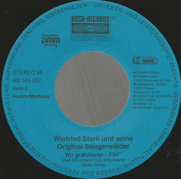 Winfried Stark Und Seine Original Steigerwälder – Wir Gratulieren (Single) – Bild 3