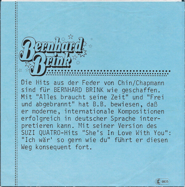 Bernhard Brink – Ich Wär' So Gern Wie Du (She's In Love With You) (Single) – Bild 2