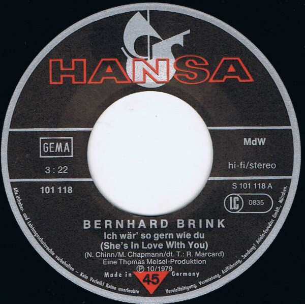 Bernhard Brink – Ich Wär' So Gern Wie Du (She's In Love With You) (Single) – Bild 3