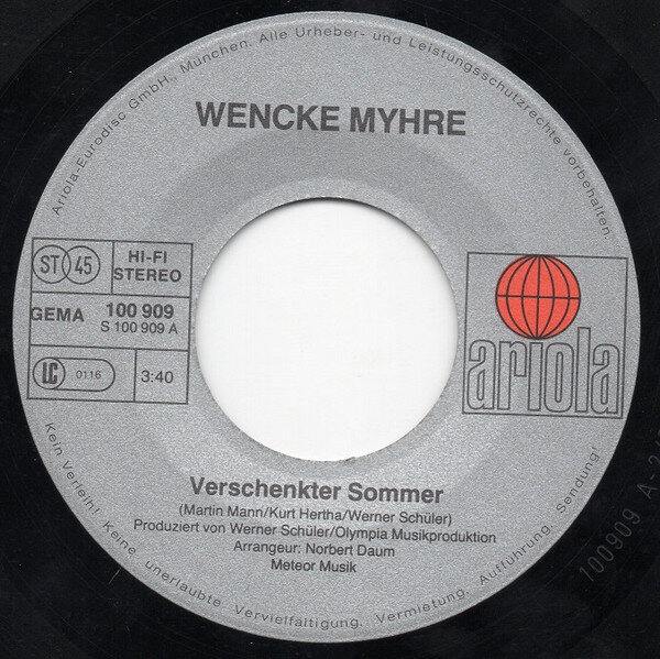Wencke Myhre – Verschenkter Sommer (Single) – Bild 3