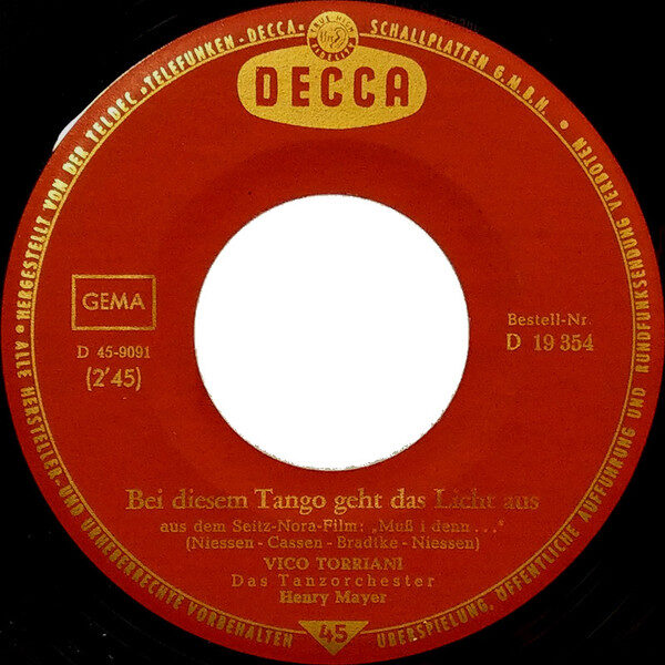 Vico Torriani – Bei Diesem Tango Geht Das Licht Aus / Musica Für Die Verliebten (Single) – Bild 3