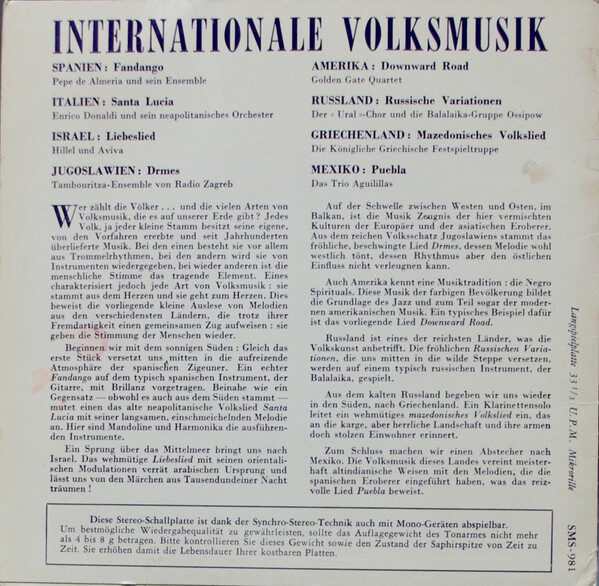 Various – Internationale Volksmusik (7") – Bild 2